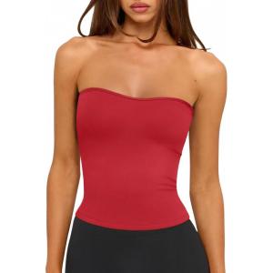imageLASLULU Womens Sexy Tube Top Backless Strapless Bandeau Sleeveless Summer Y2K Cute Going Out Basic Crop Tank TopRed