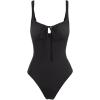 imageLASLULU Women One Piece Swimsuit Cutout Tie Tummy Control Bathing Suit Adjustable Straps Sweetheart Neck Swim Suits SXLBlack