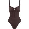 imageLASLULU Women One Piece Swimsuit Cutout Tie Tummy Control Bathing Suit Adjustable Straps Sweetheart Neck Swim Suits SXLCoffee Brown