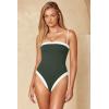 imageLASLULU Womens Sexy One Piece Swimsuit Strapless Padded Square Neck Bandeau Bathing Suits with Adjustable Spaghetti StrapsForest Green