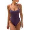 imageLASLULU Womens One Piece Swimsuits Sexy Halter Backless Slimming Cheeky Bathing Suit Tummy Control SwimsuitGrape