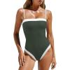 imageLASLULU Womens Sexy One Piece Swimsuit Strapless Padded Square Neck Bandeau Bathing Suits with Adjustable Spaghetti StrapsForest Green