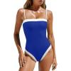 imageLASLULU Womens Sexy One Piece Swimsuit Strapless Padded Square Neck Bandeau Bathing Suits with Adjustable Spaghetti StrapsKlein Blue