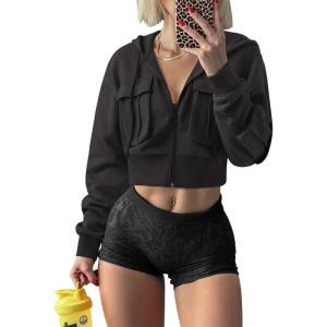 imageLASLULU Womens Zip Up Hoodies Sweatshirts Fleece Cropped Hooded Sweatshirts Zip Jackets 2025 Fashion Trendy Fall OutfitsBlack