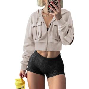 imageLASLULU Womens Zip Up Hoodies Sweatshirts Fleece Cropped Hooded Sweatshirts Zip Jackets 2025 Fashion Trendy Fall OutfitsShell White