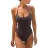 imageLASLULU Womens One Piece Swimsuits Sexy Halter Backless Slimming Bathing Suit Tummy Control SwimsuitCoffee