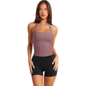 imageLASLULU Womens Sexy Halter Sports Bra Workout Tops Wirefree Sleeveless Gym Yoga Tank Tops Y2k Casual CropRed Bean Paste