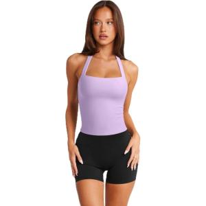 imageLASLULU Womens Sexy Halter Sports Bra Workout Tops Wirefree Sleeveless Gym Yoga Tank Tops Y2k Casual CropViolet