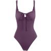 image:imageLASLULU Women One Piece Swimsuit Cutout Tie Push Up Bathing Suit Slimming Sexy Swim Suits with Padded Adjustable StrapsPurple