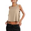 image:imageLASLULU Womens Sleeveless Workout Tank Tops Side Tie Sports Gym Running Yoga Exercise Athletic Shirts Cropped Tank TopKhaki
