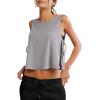 image:imageLASLULU Womens Sleeveless Workout Tank Tops Side Tie Sports Gym Running Yoga Exercise Athletic Shirts Cropped Tank TopLight Grey