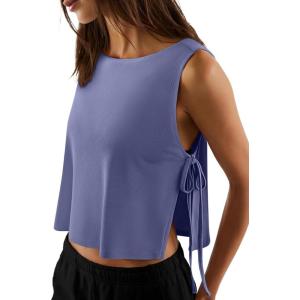image:imageLASLULU Womens Sleeveless Workout Tank Tops Side Tie Sports Gym Running Yoga Exercise Athletic Shirts Cropped Tank TopBlue Nova