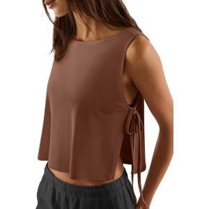 image:imageLASLULU Womens Sleeveless Workout Tank Tops Side Tie Sports Gym Running Yoga Exercise Athletic Shirts Cropped Tank TopCoffee