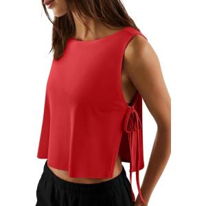 image:imageLASLULU Womens Sleeveless Workout Tank Tops Side Tie Sports Gym Running Yoga Exercise Athletic Shirts Cropped Tank TopRed