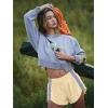 image:imageLASLULU Womens Running Shorts High Waisted Contrast Color Biker Athletic Workout Summer Gym Shorts Quick Dry with Zip PocketKhaki