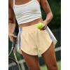 image:imageLASLULU Womens Running Shorts High Waisted Contrast Color Biker Athletic Workout Summer Gym Shorts Quick Dry with Zip PocketKhaki