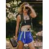 image:imageLASLULU Womens Running Shorts Contrast Color Biker Athletic Workout Summer Gym Shorts Quick Dry with Zip PocketKlein Blue