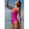 image:imageLASLULU Womens Sexy One Piece Swimsuits V Neck Padded Bathing Suit Modest Front Cutout Open Back Slimming SwimsuitRose Red