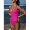 image:imageLASLULU Womens Sexy One Piece Swimsuits V Neck Padded Bathing Suit Modest Front Cutout Open Back Slimming SwimsuitRose Red