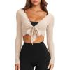 image:imageLASLULU Womens Tie Front Wrap Tops Long Sleeve Bolero Shrugs Crop Cardigan Yoga Ballet Cover up Tops Pilates OutfitsApricot