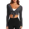 image:imageLASLULU Womens Tie Front Wrap Tops Long Sleeve Bolero Shrugs Crop Cardigan Yoga Ballet Cover up Tops Pilates OutfitsDark Grey
