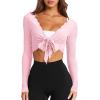 image:imageLASLULU Womens Tie Front Wrap Tops Long Sleeve Bolero Shrugs Crop Cardigan Yoga Ballet Cover up Tops Pilates OutfitsLight Pink