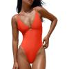 image:imageLASLULU Womens Sexy One Piece Swimsuits V Neck Padded Bathing Suit Modest Front Cutout Open Back Slimming SwimsuitOrange