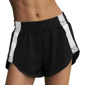 image:imageLASLULU Womens Running Shorts Contrast Color Biker Athletic Workout Summer Gym Shorts Quick Dry with Zip PocketBlack