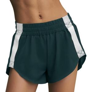 image:imageLASLULU Womens Running Shorts Contrast Color Biker Athletic Workout Summer Gym Shorts Quick Dry with Zip PocketGreen