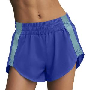 image:imageLASLULU Womens Running Shorts Contrast Color Biker Athletic Workout Summer Gym Shorts Quick Dry with Zip PocketKlein Blue