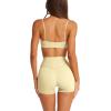 image:imageLASLULU Womens Adjustable Spaghetti Straps Sports Bra Square Neck Wireless Padded Workout Yoga Crop TopsButter Yellow