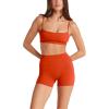 image:imageLASLULU Womens Adjustable Spaghetti Straps Sports Bra Square Neck Wireless Padded Workout Yoga Crop TopsOrange