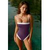 image:imageLASLULU Womens Sexy One Piece Swimsuit Strapless Padded Square Neck Bandeau Bathing Suits with Adjustable Spaghetti StrapsGrape Purple
