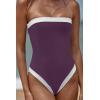 image:imageLASLULU Womens Sexy One Piece Swimsuit Strapless Padded Square Neck Bandeau Bathing Suits with Adjustable Spaghetti StrapsGrape Purple