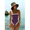 image:imageLASLULU Womens Sexy One Piece Swimsuit Strapless Padded Square Neck Bandeau Bathing Suits with Adjustable Spaghetti StrapsGrape Purple