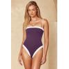 image:imageLASLULU Womens Sexy One Piece Swimsuit Strapless Padded Square Neck Bandeau Bathing Suits with Adjustable Spaghetti StrapsGrape Purple