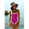 image:imageLASLULU Womens Sexy One Piece Swimsuit Strapless Padded Square Neck Bandeau Bathing Suits with Adjustable Spaghetti StrapsRose Red