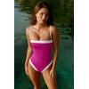 image:imageLASLULU Womens Sexy One Piece Swimsuit Strapless Padded Square Neck Bandeau Bathing Suits with Adjustable Spaghetti StrapsRose Red