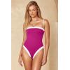 image:imageLASLULU Womens Sexy One Piece Swimsuit Strapless Padded Square Neck Bandeau Bathing Suits with Adjustable Spaghetti StrapsRose Red