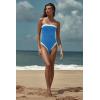 image:imageLASLULU Womens Sexy One Piece Swimsuit Strapless Padded Square Neck Bandeau Bathing Suits with Adjustable Spaghetti StrapsSea Blue