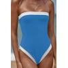 image:imageLASLULU Womens Sexy One Piece Swimsuit Strapless Padded Square Neck Bandeau Bathing Suits with Adjustable Spaghetti StrapsSea Blue