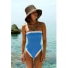 image:imageLASLULU Womens Sexy One Piece Swimsuit Strapless Padded Square Neck Bandeau Bathing Suits with Adjustable Spaghetti StrapsSea Blue