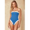 image:imageLASLULU Womens Sexy One Piece Swimsuit Strapless Padded Square Neck Bandeau Bathing Suits with Adjustable Spaghetti StrapsSea Blue