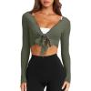 image:imageLASLULU Womens Tie Front Wrap Tops Long Sleeve Bolero Shrugs Crop Cardigan Yoga Ballet Cover up Tops Pilates OutfitsGrayish Green