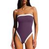 image:imageLASLULU Womens Sexy One Piece Swimsuit Strapless Padded Square Neck Bandeau Bathing Suits with Adjustable Spaghetti StrapsGrape Purple