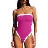 image:imageLASLULU Womens Sexy One Piece Swimsuit Strapless Padded Square Neck Bandeau Bathing Suits with Adjustable Spaghetti StrapsRose Red