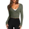 image:imageLASLULU Womens Tie Front Wrap Tops Long Sleeve Bolero Shrugs Crop Cardigan Yoga Ballet Cover up Tops Pilates OutfitsGrayish Green