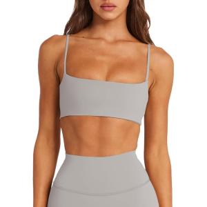 image:imageLASLULU Womens Adjustable Spaghetti Straps Sports Bra Square Neck Wireless Padded Workout Yoga Crop TopsMoonstone