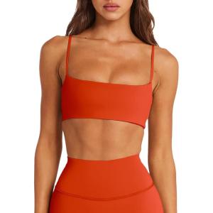 image:imageLASLULU Womens Adjustable Spaghetti Straps Sports Bra Square Neck Wireless Padded Workout Yoga Crop TopsOrange