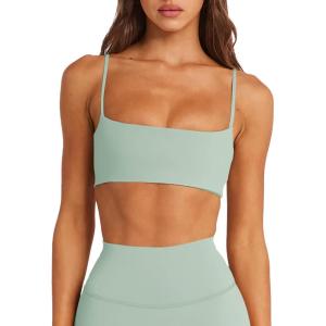 image:imageLASLULU Womens Adjustable Spaghetti Straps Sports Bra Square Neck Wireless Padded Workout Yoga Crop TopsSage Green